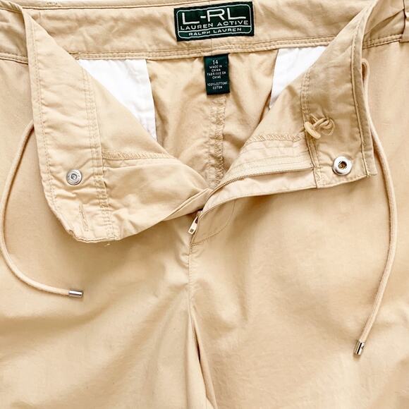 Lauren Ralph Lauren Sport Pants Tan Button Roll Cuff Cotton Cargo Pants Size 14 - Picture 9 of 15